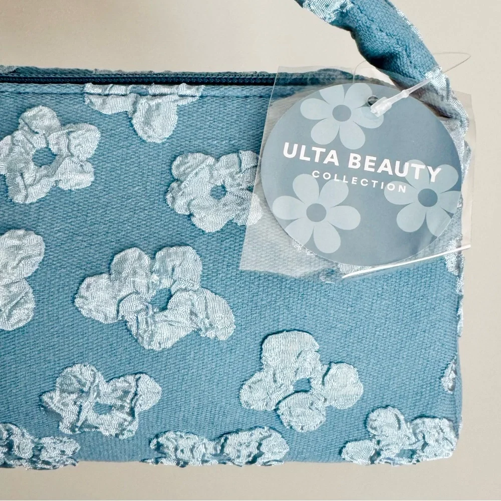 Ulta Beauty Denim Floral Stuffed Cosmetic & Make-Up Bag BUNDLE, Travel Samples